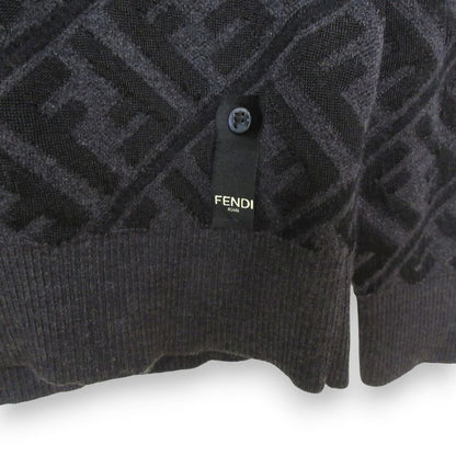Fendi 2022 Zucca Pattern Jacquard Wool Long Sleeve Pullover Knit Sweater Size
