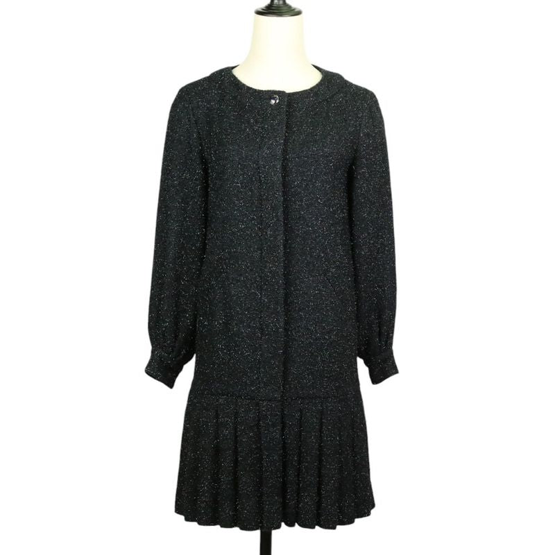 Chanel Shaggy Knit Tunic Dress P46951 34 Black Ladies Used
