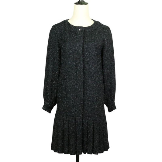 Chanel Shaggy Knit Tunic Dress P46951 34 Black Ladies Used