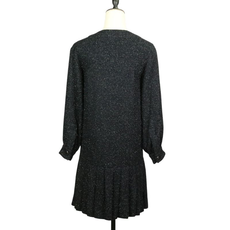 Chanel Shaggy Knit Tunic Dress P46951 34 Black Ladies Used