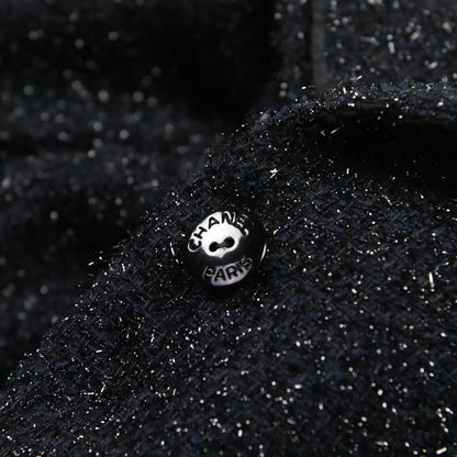 Chanel Shaggy Knit Tunic Dress P46951 34 Black Ladies Used