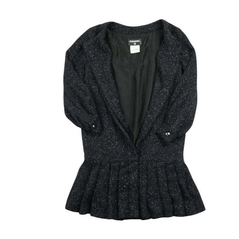 Chanel Shaggy Knit Tunic Dress P46951 34 Black Ladies Used