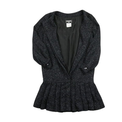 Chanel Shaggy Knit Tunic Dress P46951 34 Black Ladies Used