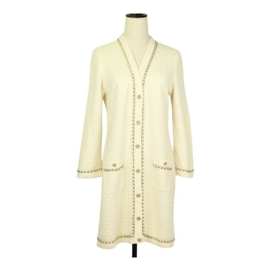 23B Chanel Chain Decoration Coco Button 100% Cashmere Long Knit Cardigan Coat