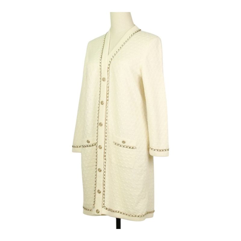 23B Chanel Chain Decoration Coco Button 100% Cashmere Long Knit Cardigan Coat