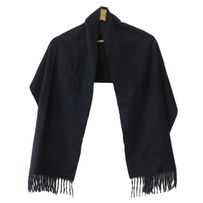 Hermes 100% Cashmere Logo Embroidery Fringe Scarf Navy Men's Women's Used