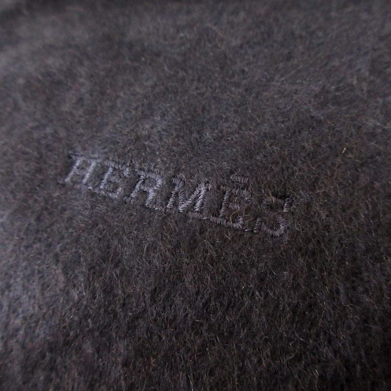 Hermes 100% Cashmere Logo Embroidery Fringe Scarf Navy Men's Women's Used