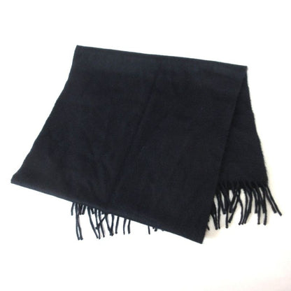 Hermes 100% Cashmere Logo Embroidery Fringe Scarf Navy Men's Women's Used