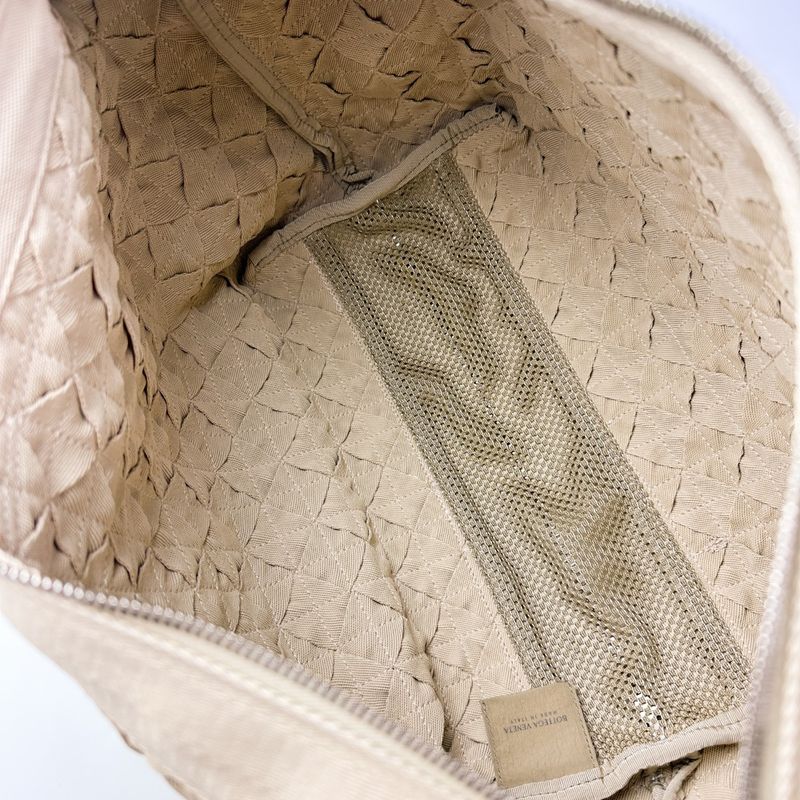 Bottega Veneta Intrecciato Webbing Line Canvas Shoulder Bag Beige Men Women Old