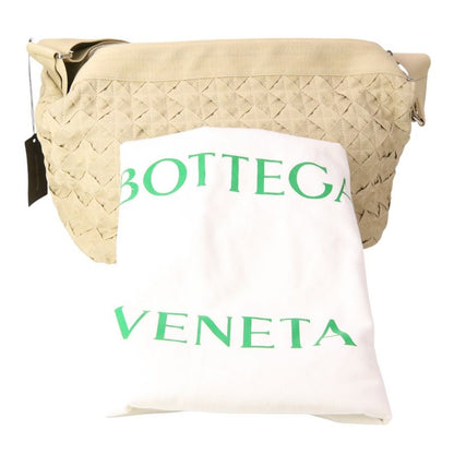 Bottega Veneta Intrecciato Webbing Line Canvas Shoulder Bag Beige Men Women Old