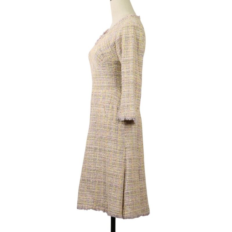 04P Chanel Coco Mark V Neck Tweed Dress P22994 Multicolor Women's Used