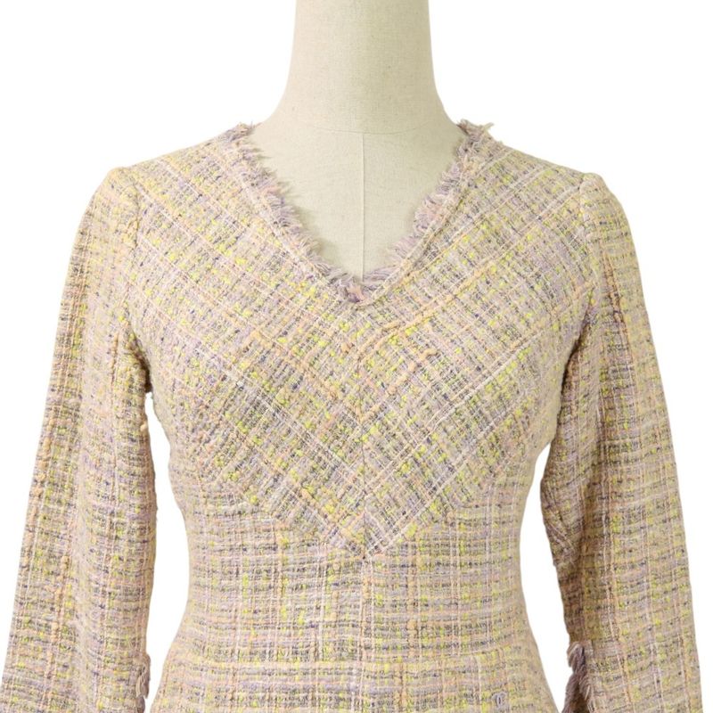 04P Chanel Coco Mark V Neck Tweed Dress P22994 Multicolor Women's Used