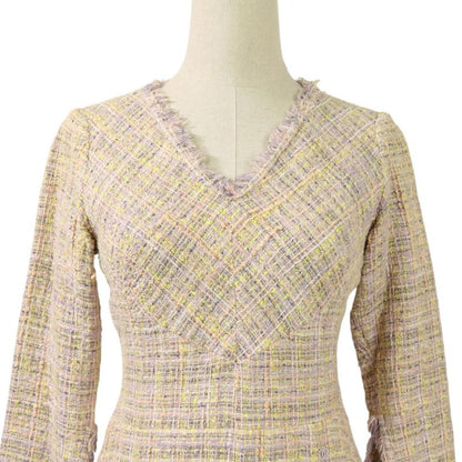 04P Chanel Coco Mark V Neck Tweed Dress P22994 Multicolor Women's Used