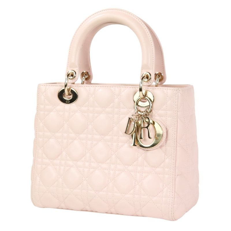Christian DIOR Lady Dior Cannage 2way Handbag Shoulder Bag Cal44550 Pink Ladies
