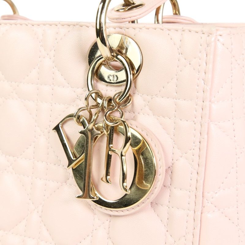 Christian DIOR Lady Dior Cannage 2way Handbag Shoulder Bag Cal44550 Pink Ladies