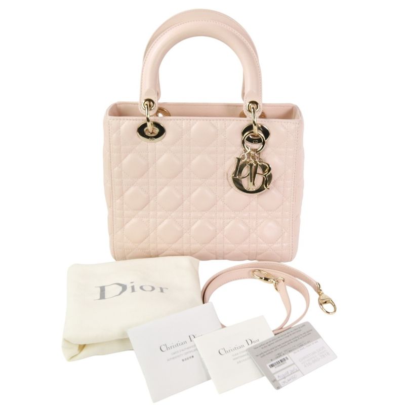 Christian DIOR Lady Dior Cannage 2way Handbag Shoulder Bag Cal44550 Pink Ladies