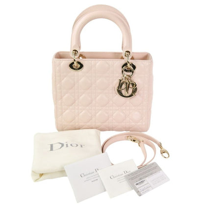 Christian DIOR Lady Dior Cannage 2way Handbag Shoulder Bag Cal44550 Pink Ladies