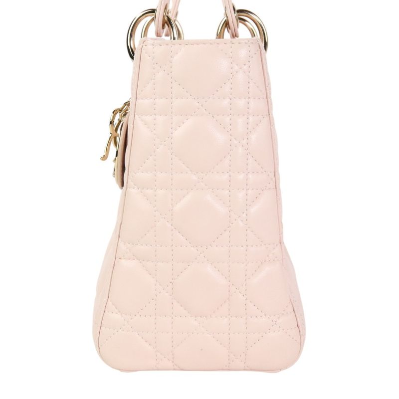 Christian DIOR Lady Dior Cannage 2way Handbag Shoulder Bag Cal44550 Pink Ladies