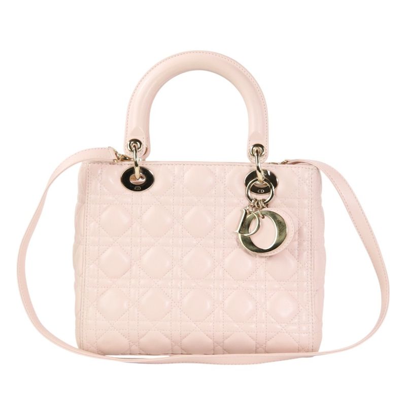 Christian DIOR Lady Dior Cannage 2way Handbag Shoulder Bag Cal44550 Pink Ladies
