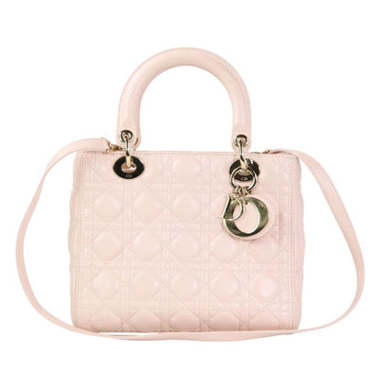 Christian DIOR Lady Dior Cannage 2way Handbag Shoulder Bag Cal44550 Pink Ladies