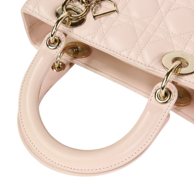 Christian DIOR Lady Dior Cannage 2way Handbag Shoulder Bag Cal44550 Pink Ladies