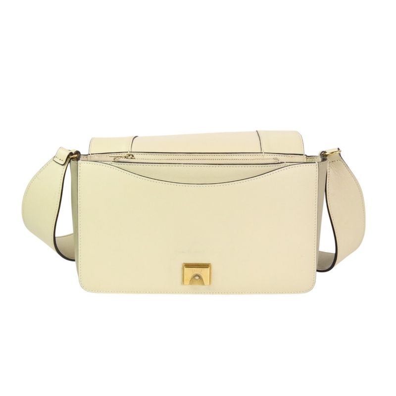 Good Celine Frame Medium Calf Leather Shoulder Bag 180263 Ivory Gray Ladies Used