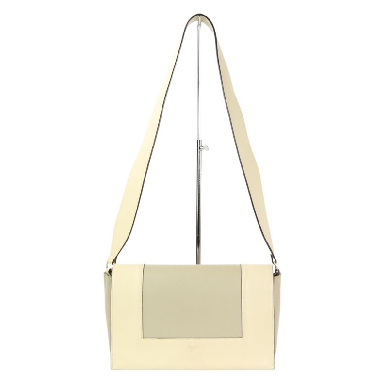 Good Celine Frame Medium Calf Leather Shoulder Bag 180263 Ivory Gray Ladies Used