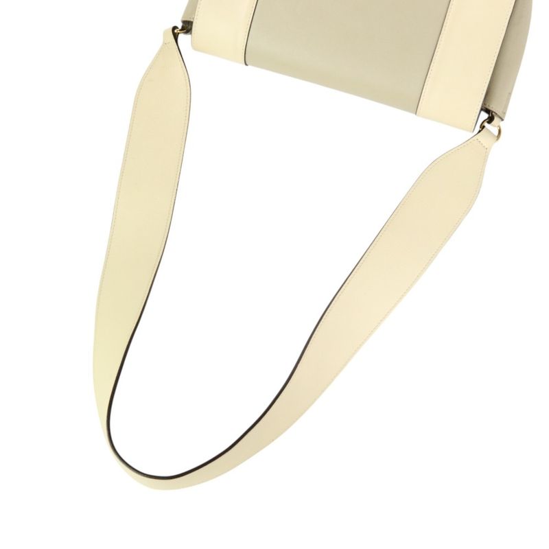 Good Celine Frame Medium Calf Leather Shoulder Bag 180263 Ivory Gray Ladies Used
