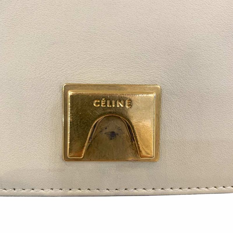Good Celine Frame Medium Calf Leather Shoulder Bag 180263 Ivory Gray Ladies Used