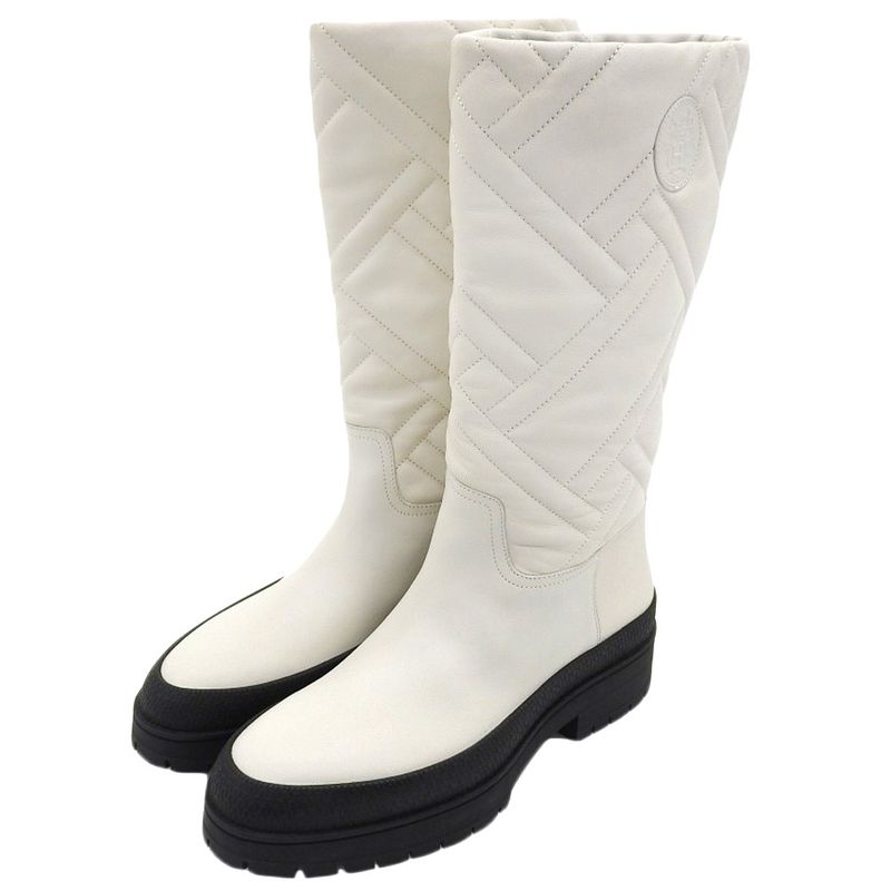 22AW Hermes FUJI Leather Long Boots 37 24cm (9.45in) Equivalent White Women's