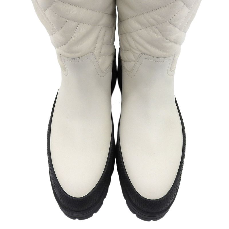 22AW Hermes FUJI Leather Long Boots 37 24cm (9.45in) Equivalent White Women's