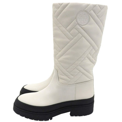 22AW Hermes FUJI Leather Long Boots 37 24cm (9.45in) Equivalent White Women's