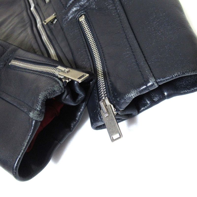 Good Celine Phoebe Period Lamb Leather Padded Biker Riders Jacket Size 36 Navy