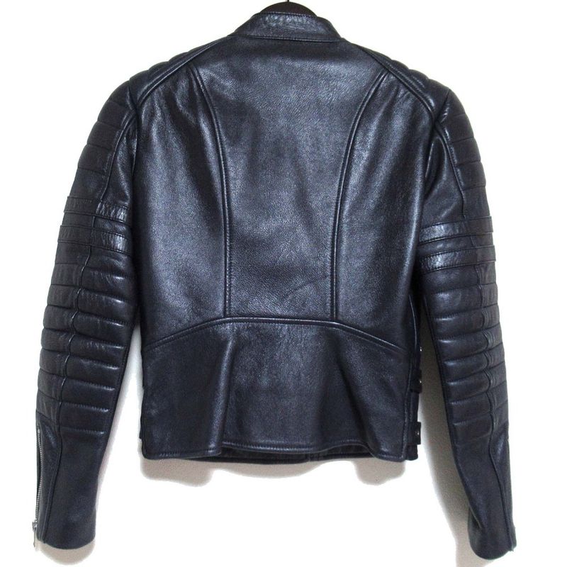 Good Celine Phoebe Period Lamb Leather Padded Biker Riders Jacket Size 36 Navy