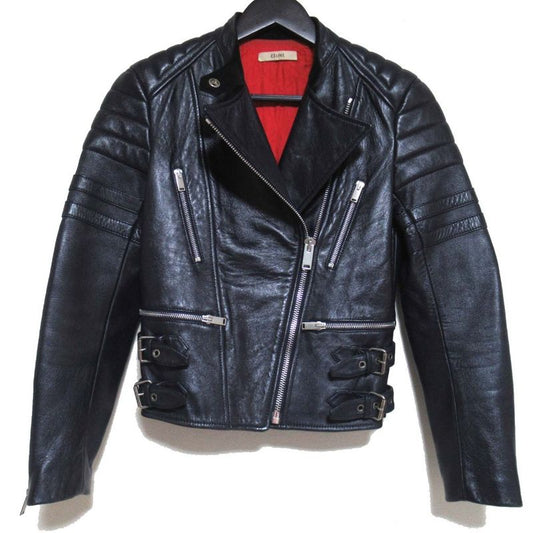 Good Celine Phoebe Period Lamb Leather Padded Biker Riders Jacket Size 36 Navy