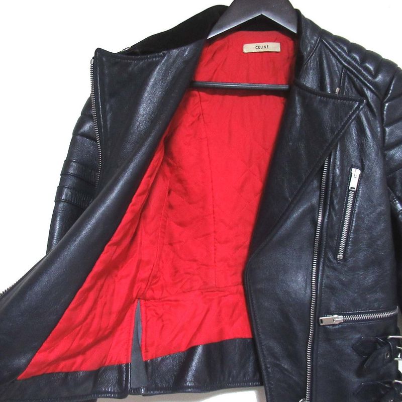 Good Celine Phoebe Period Lamb Leather Padded Biker Riders Jacket Size 36 Navy