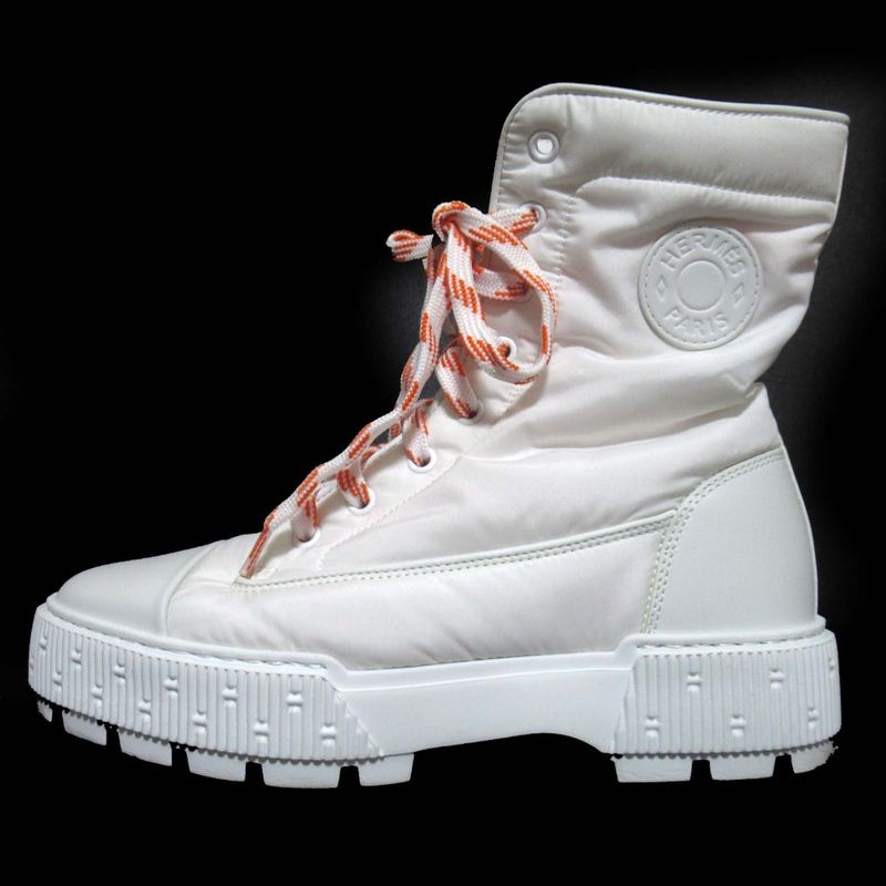 Hermes Fresh Nylon And Leather Lace-up Short Boots Size 37 Equivalent To 24cm