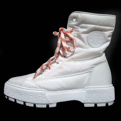 Hermes Fresh Nylon And Leather Lace-up Short Boots Size 37 Equivalent To 24cm
