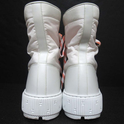 Hermes Fresh Nylon And Leather Lace-up Short Boots Size 37 Equivalent To 24cm