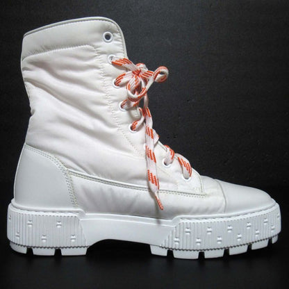 Hermes Fresh Nylon And Leather Lace-up Short Boots Size 37 Equivalent To 24cm