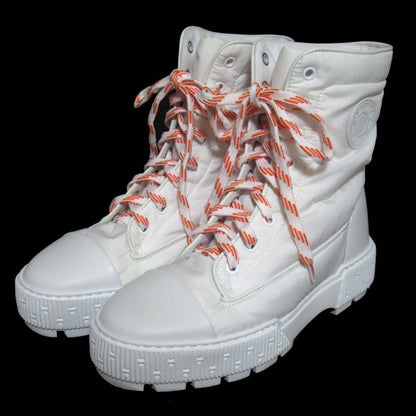 Hermes Fresh Nylon And Leather Lace-up Short Boots Size 37 Equivalent To 24cm