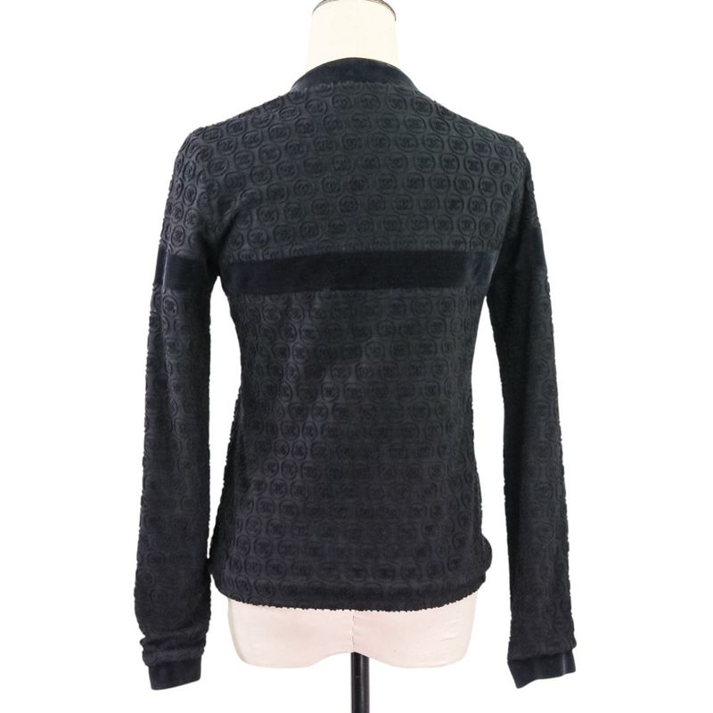 Good Chanel Coco Mark Pile Velour Cardigan Blouson P41364 Size 36 Black Silver