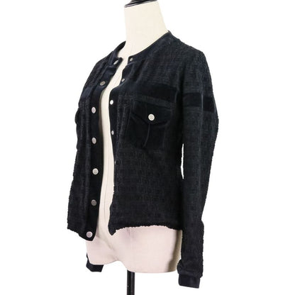 Good Chanel Coco Mark Pile Velour Cardigan Blouson P41364 Size 36 Black Silver