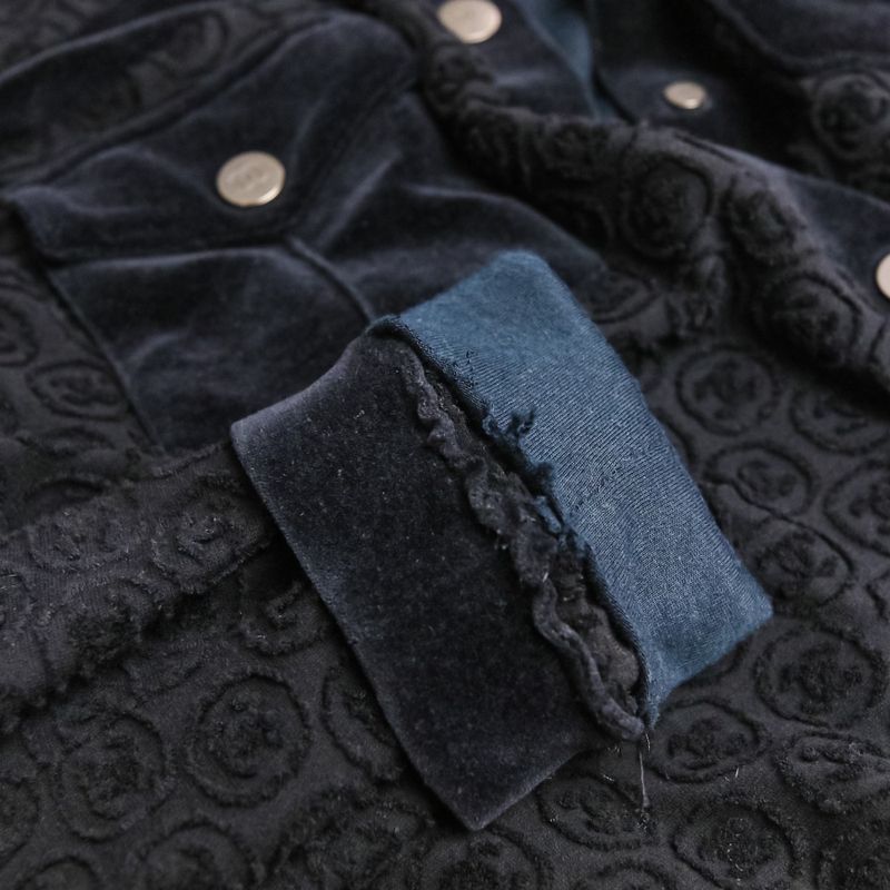 Good Chanel Coco Mark Pile Velour Cardigan Blouson P41364 Size 36 Black Silver