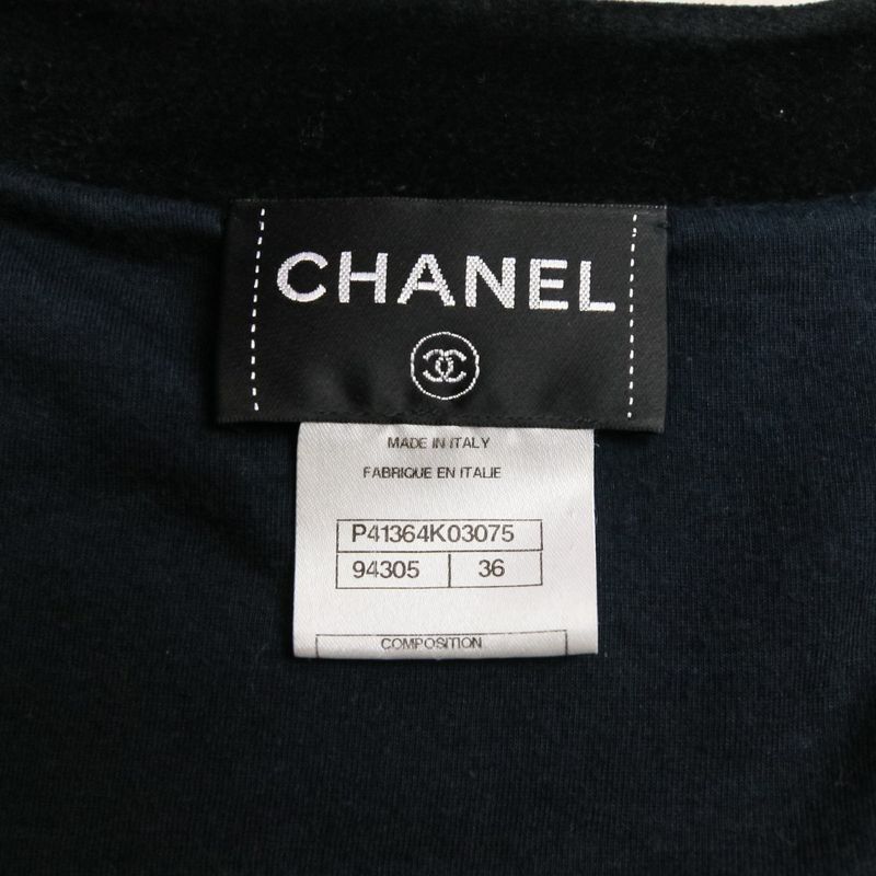 Good Chanel Coco Mark Pile Velour Cardigan Blouson P41364 Size 36 Black Silver