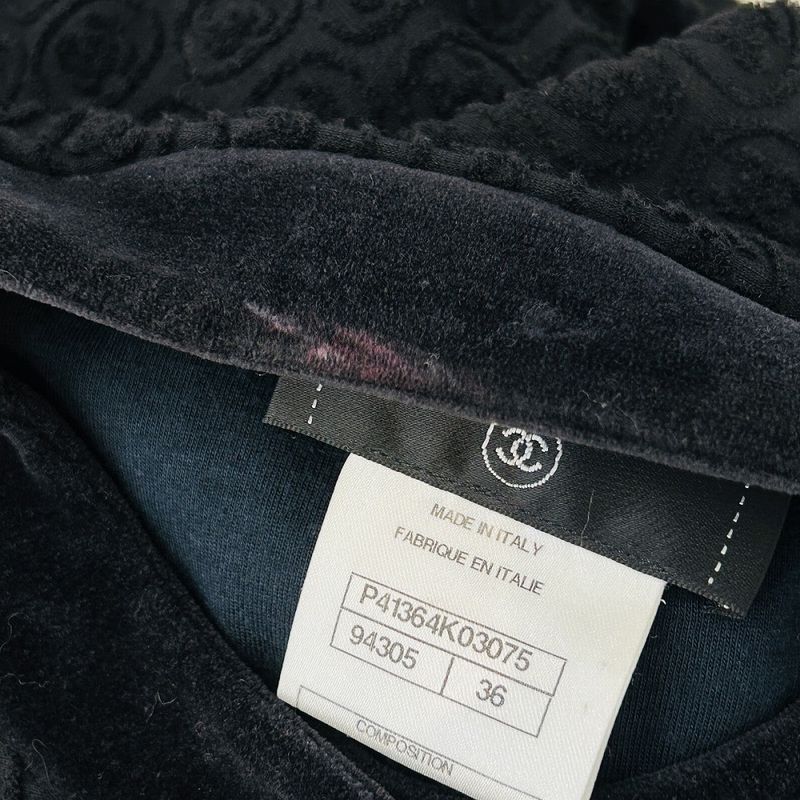Good Chanel Coco Mark Pile Velour Cardigan Blouson P41364 Size 36 Black Silver