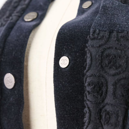 Good Chanel Coco Mark Pile Velour Cardigan Blouson P41364 Size 36 Black Silver