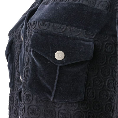 Good Chanel Coco Mark Pile Velour Cardigan Blouson P41364 Size 36 Black Silver