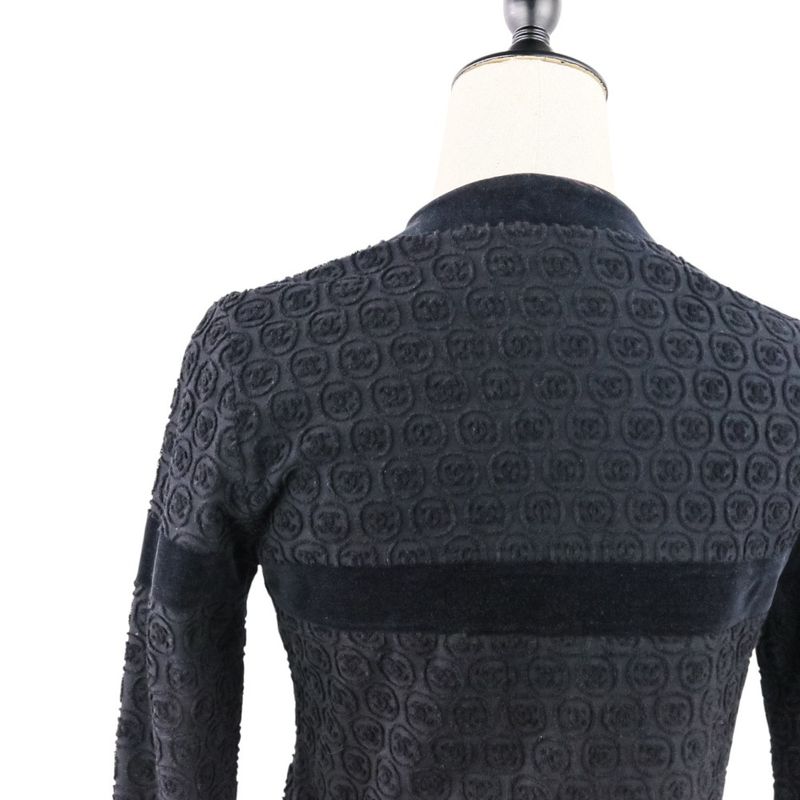 Good Chanel Coco Mark Pile Velour Cardigan Blouson P41364 Size 36 Black Silver