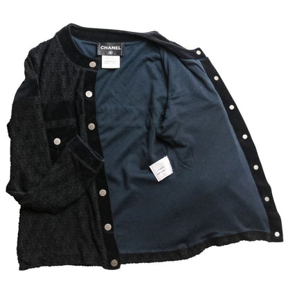 Good Chanel Coco Mark Pile Velour Cardigan Blouson P41364 Size 36 Black Silver